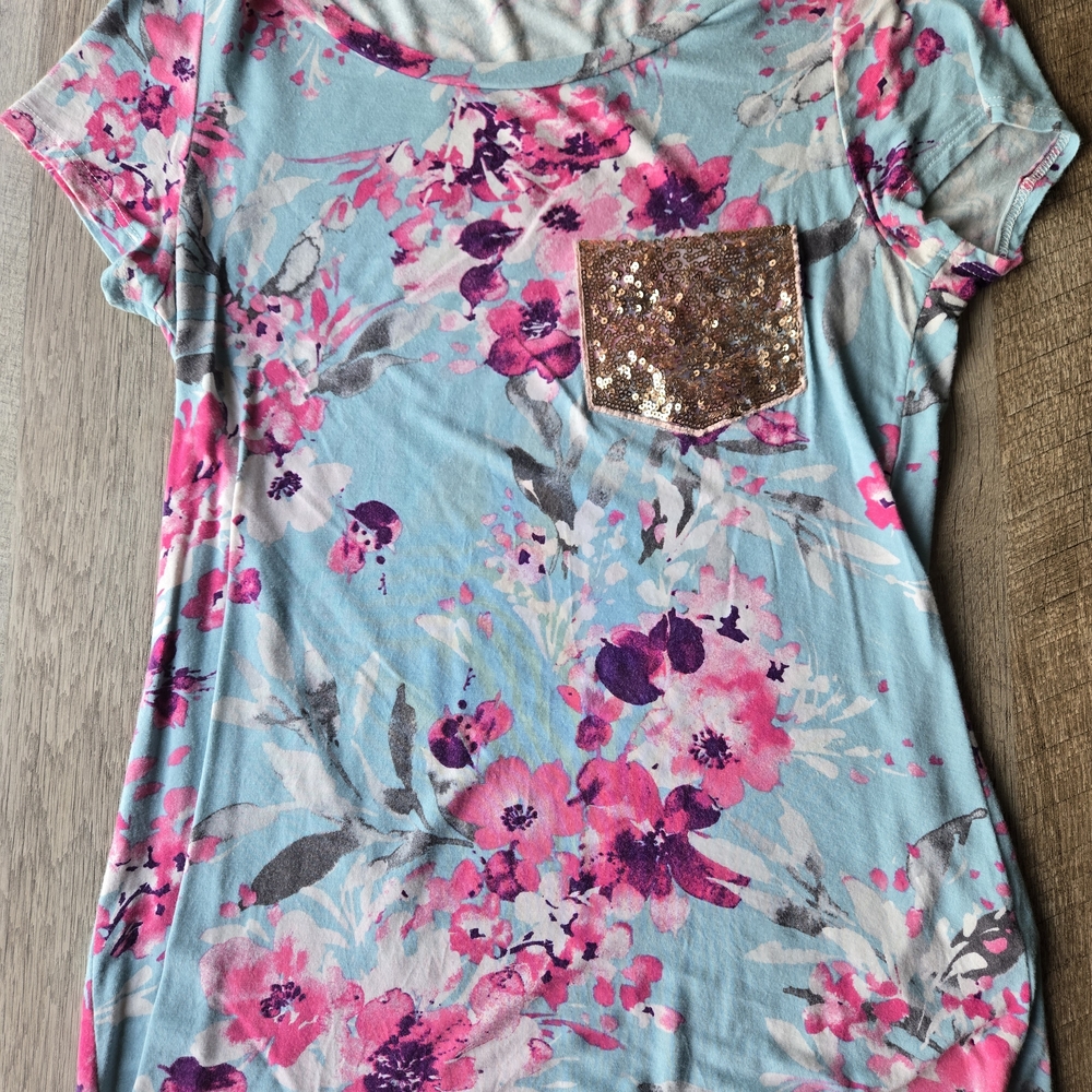 Floral Women's Top with Sequin Accent